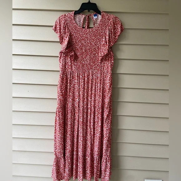 VGUC Old Navy Sz-L(M) Red & White Floral Layers, Ruffled Sleeves, Gathered Chest - Picture 6 of 16